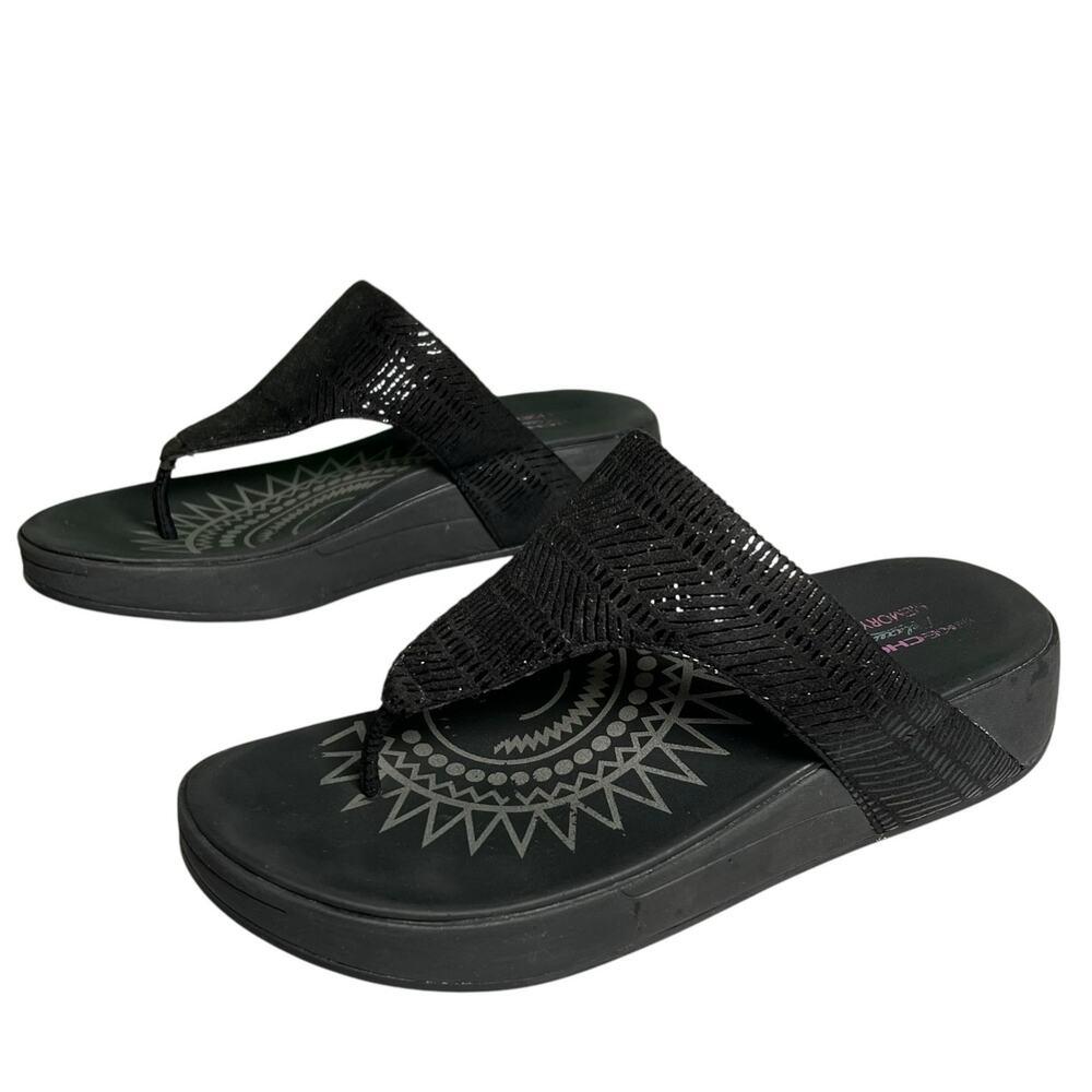 Skechers Retrogrades Sandals Women 10 Black Suede Relaxed Metallic Comfort Shoes - Picture 2 of 14
